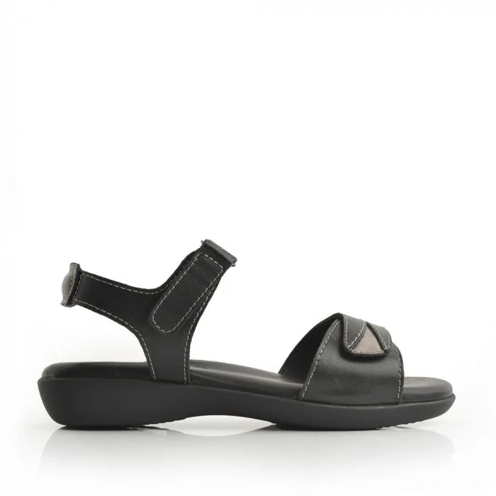 Green Cross Women Double Self Fastening Strap Sandal - Black