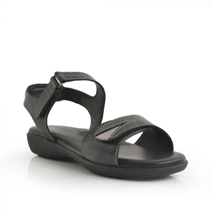 Green Cross Women Double Self Fastening Strap Sandal - Black