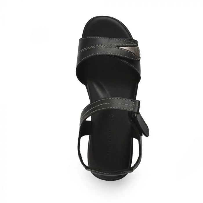 Green Cross Women Double Self Fastening Strap Sandal - Black