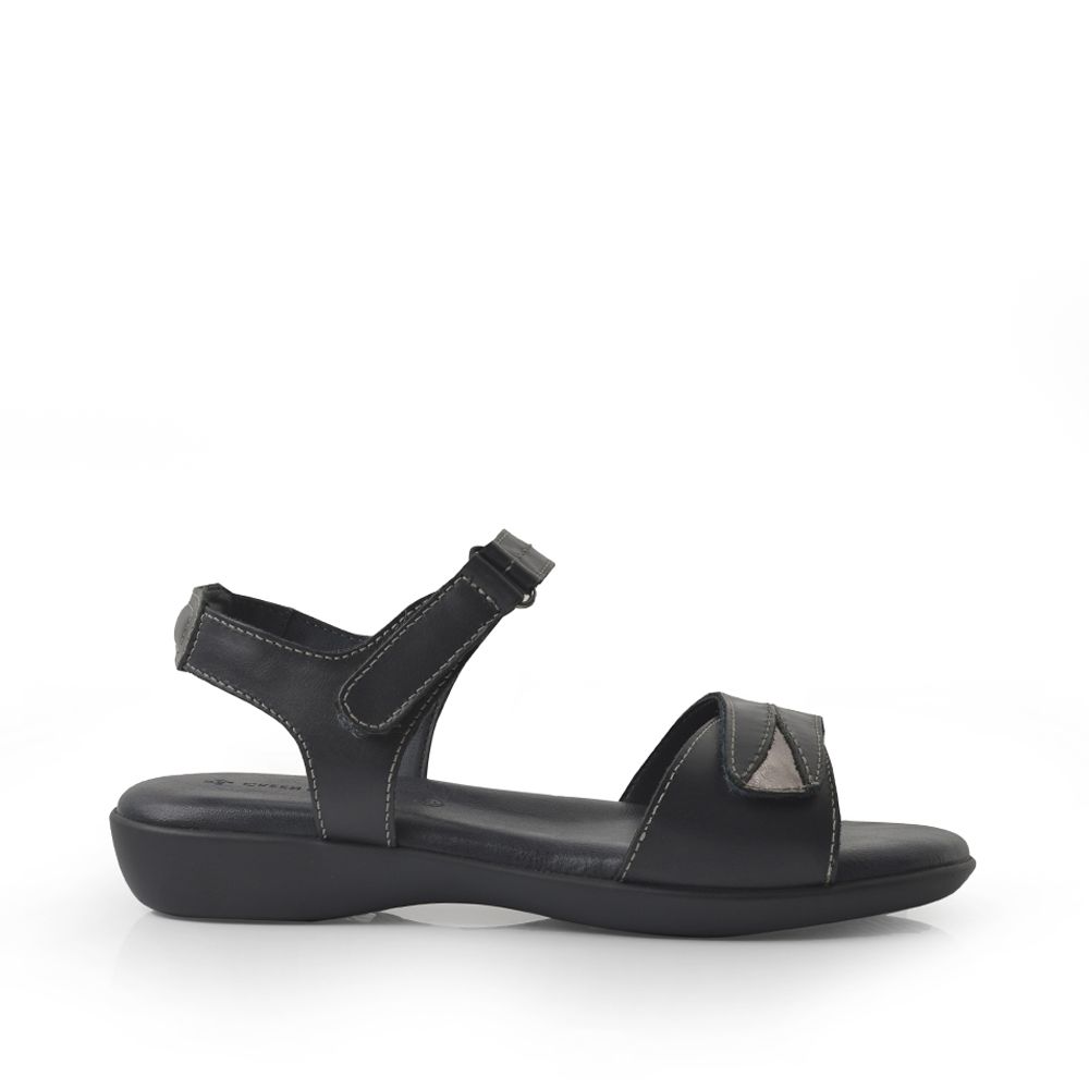 Green Cross Women Double Self Fastening Strap Sandal - Navy