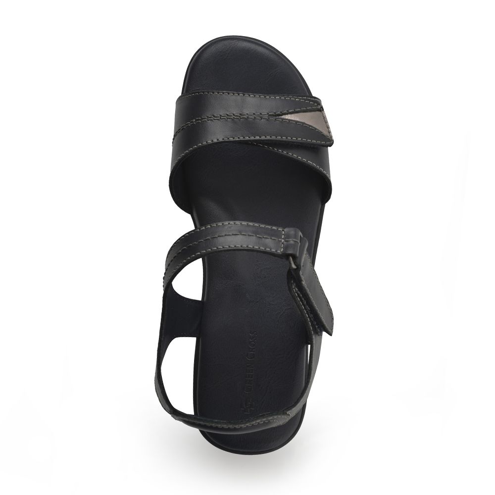 Green Cross Women Double Self Fastening Strap Sandal - Navy