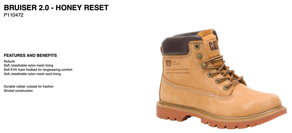 Caterpillar BRUISER Unisex Honey Lace Up Boot