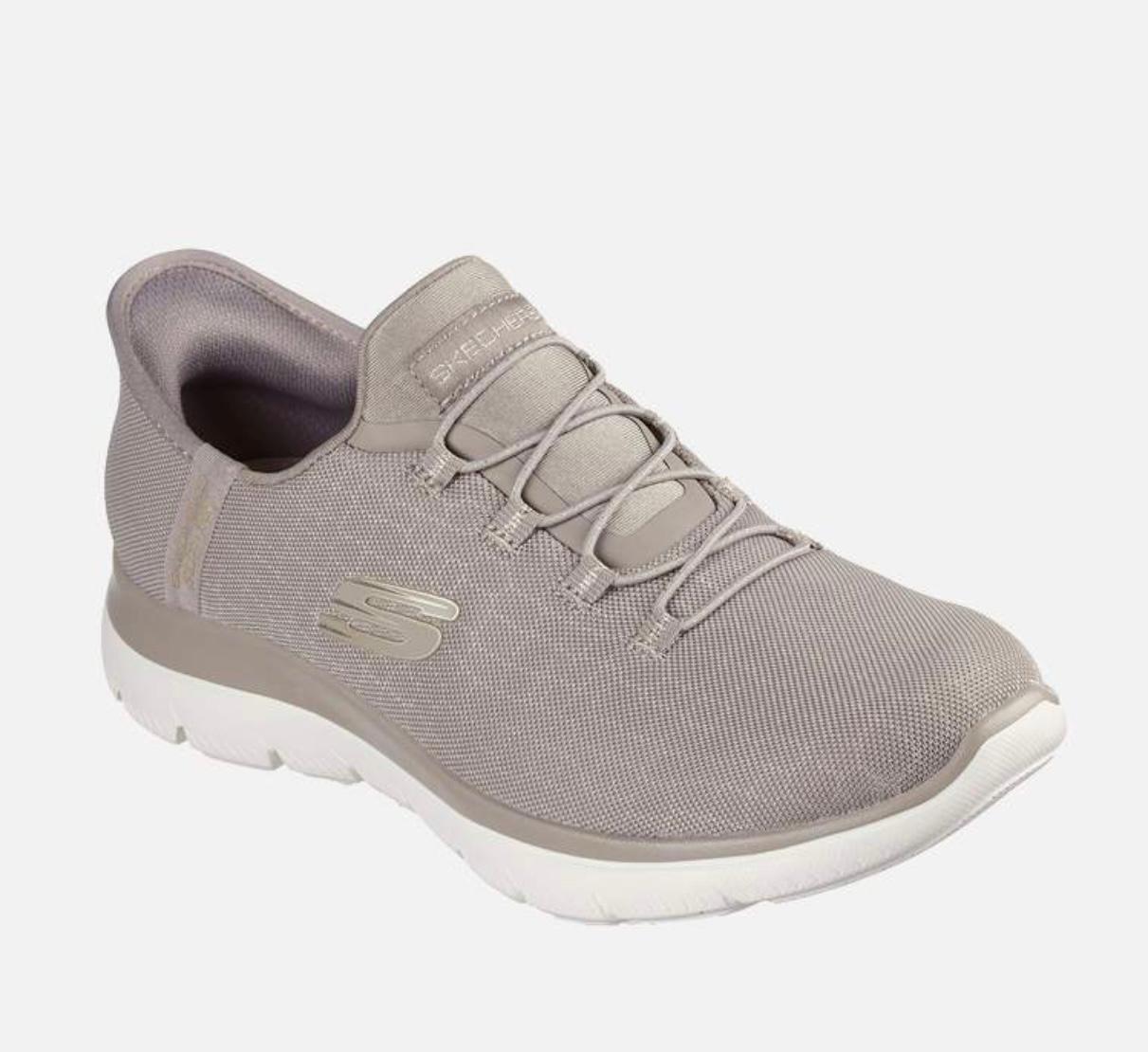 Skechers Women Taupe/Brown Mesh Casual Slip On