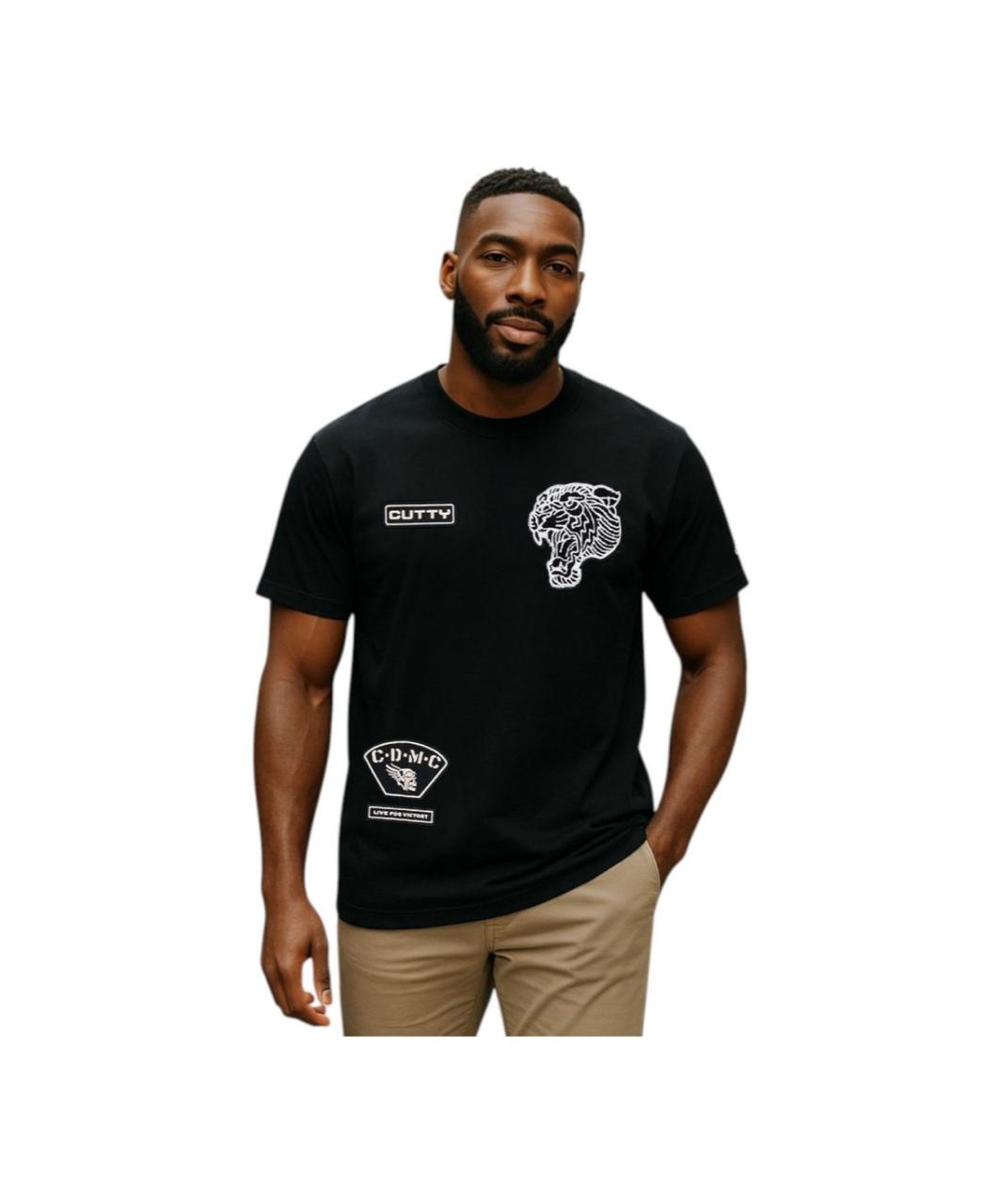 CUTTY Men Black Cotton Short Sleeve Crew Neck Regular T-shirt