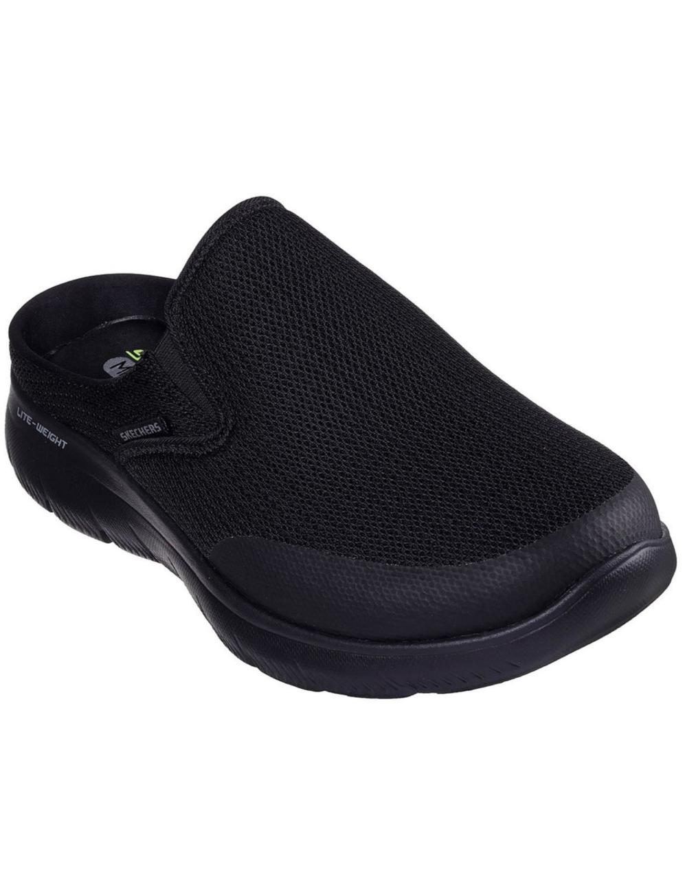 Skechers Men Black Mesh Plain Casual Back Less Slip On