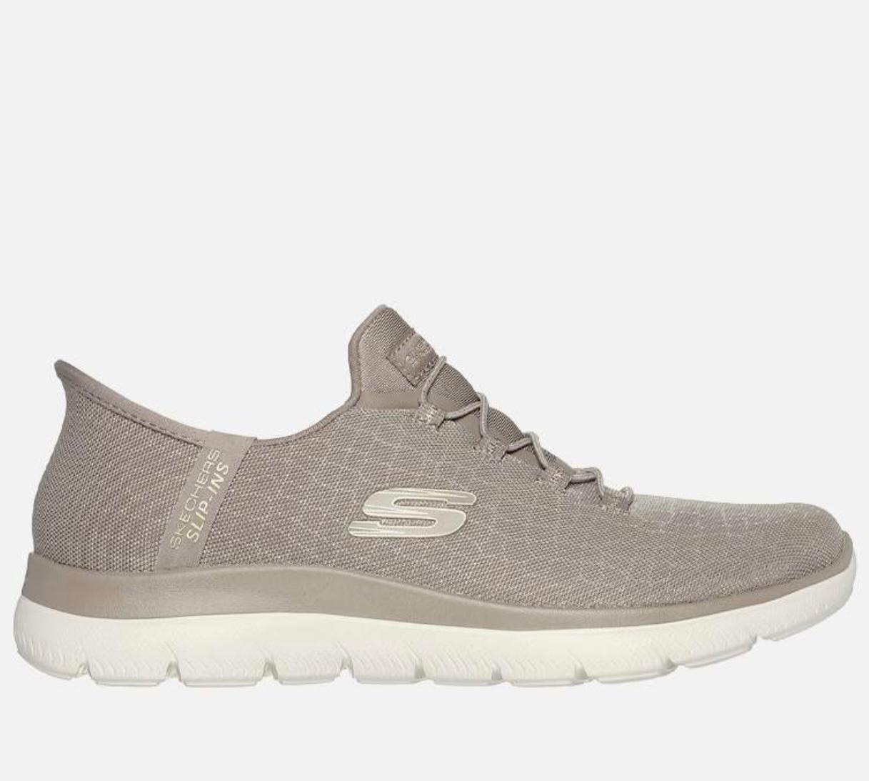 Skechers Women Taupe/Brown Mesh Casual Slip On