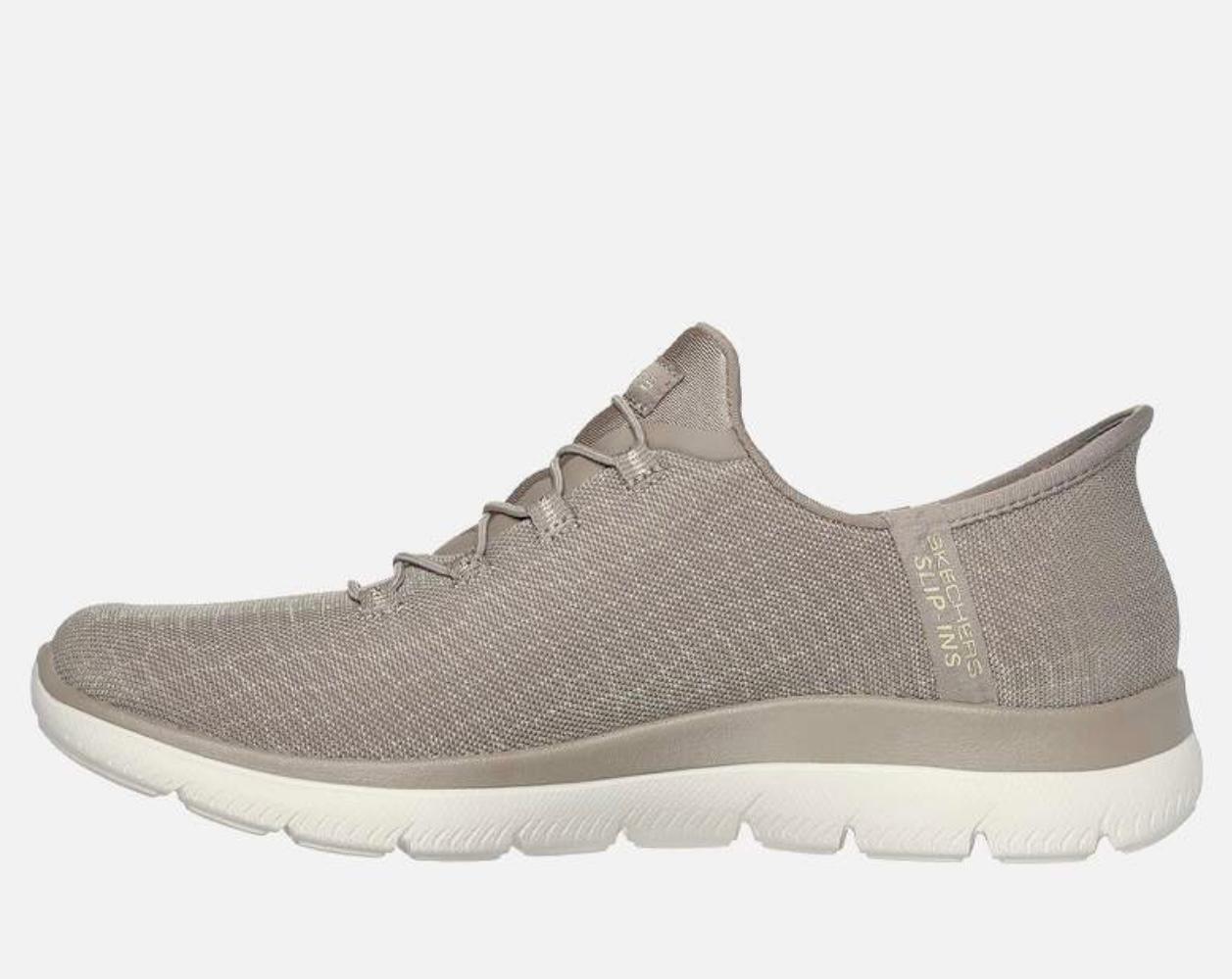 Skechers Women Taupe/Brown Mesh Casual Slip On