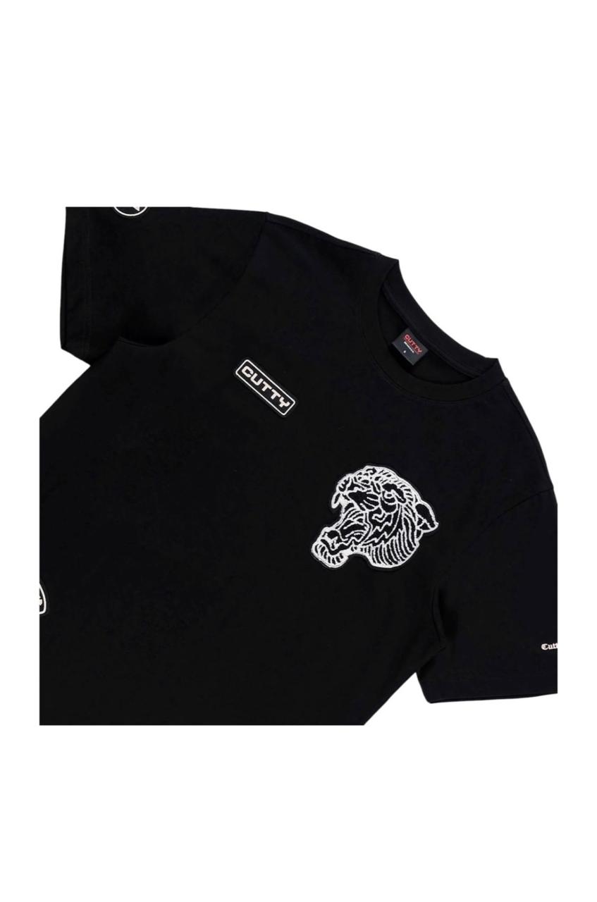 CUTTY Men Black Cotton Short Sleeve Crew Neck Regular T-shirt