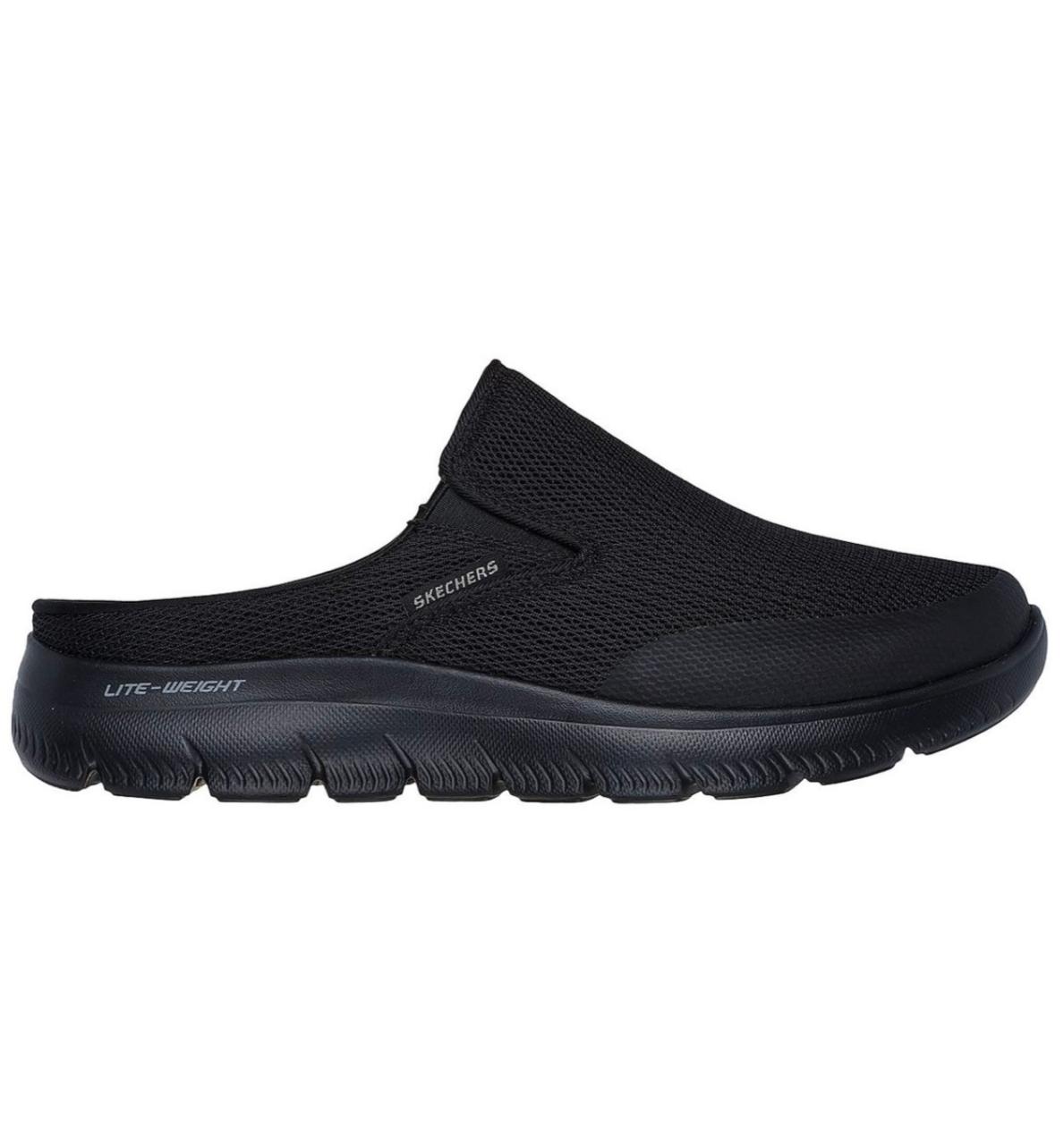 Skechers Men Black Mesh Plain Casual Back Less Slip On